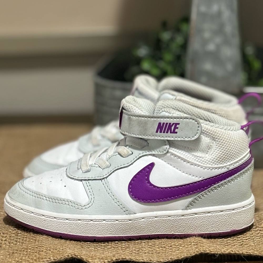 Nike Court Borough Mid 2 "Pure Platinum/Purple/White" Toddler Girl size 9